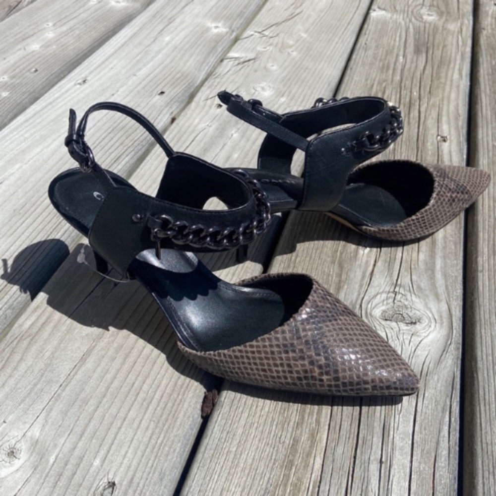 Coach Black and Brown Chain Accent Heels